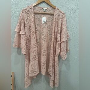 Cato Women’s XL lace top in mosaic peach powder NWT